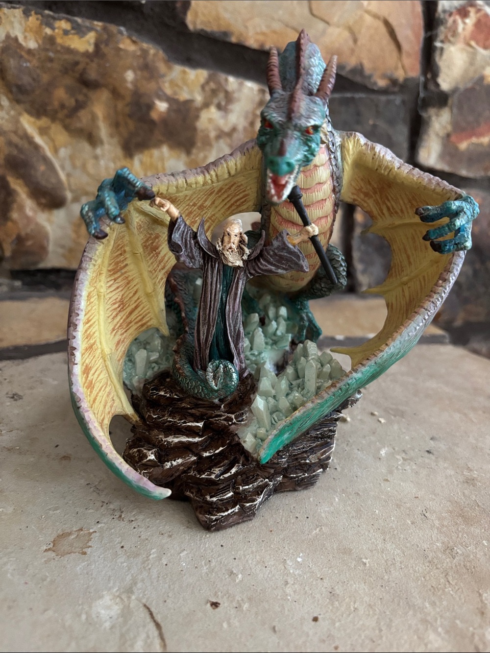 Fantasy Green Dragon and Sorcerer Figurine - Home Accents
